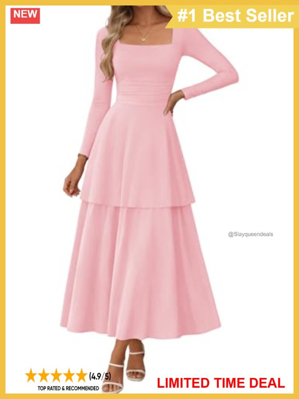 Corset Long Sleeve Square Neck Ruffle Maxi Dress A-Line Flowy Tiered